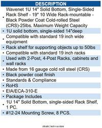 Wavenet WAV-SHELF-14SSV-1U RACK SHELF- 14in SINGLE-SIDED VENTED- 1U