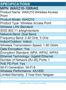 Netgear WAX210-100NAS WAX210 Dual Band Wi-Fi 6 - Wireless Access Point