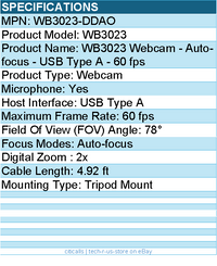 Dell WB3023-DDAO WB3023 Webcam - Auto-focus - USB Type A - 60 fps