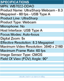 Dell WB7022-DDAO UltraSharp Webcam - 8.3 Megapixel - 60 fps - USB Type A