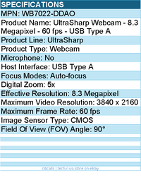 Dell WB7022-DDAO UltraSharp Webcam - 8.3 Megapixel - 60 fps - USB Type A