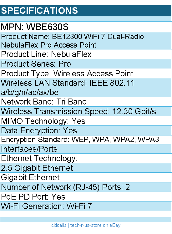 ZYXEL WBE630S WiFi 7 BE12300 Dual-Radio NebulaFlex Pro Access Point 2.5G