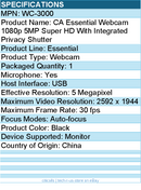 Cyber Acoustics WC-3000 Essential Webcam - 5 Megapixel - 30 fps - Black