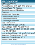 Codi WC065-C 65W GaN Wall Charger with USB-C Port and Cable - Black