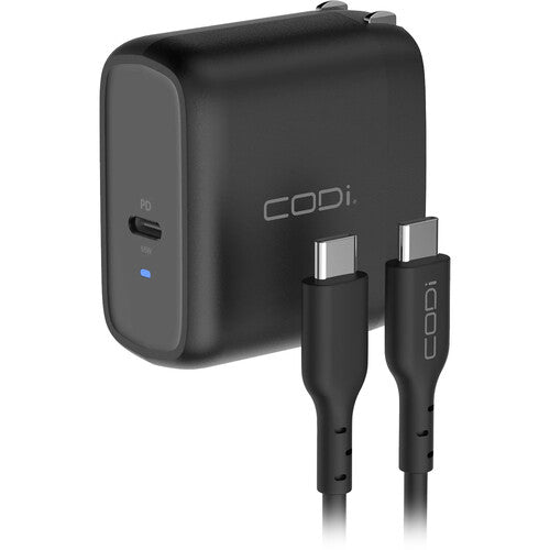 Codi WC065-C 65W GaN Wall Charger with USB-C Port and Cable - Black