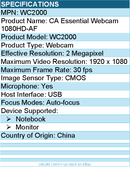 Cyber Acoustics WC2000 Webcam - 2 Megapixel - USB - 1920 x 1080 Video - 30 fps