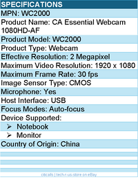 Cyber Acoustics WC2000 Webcam - 2 Megapixel - USB - 1920 x 1080 Video - 30 fps