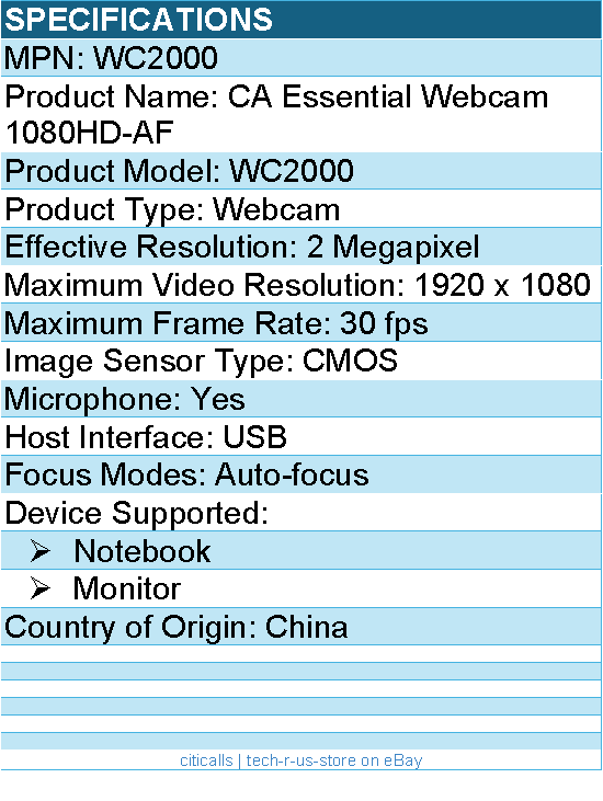 Cyber Acoustics WC2000 Webcam - 2 Megapixel - USB - 1920 x 1080 Video - 30 fps