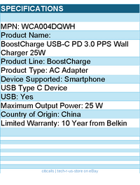 Belkin WCA004dqWH 25W Portable USB-C Wall Charger - 1xUSB-C - Fast Charging