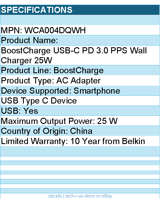 Belkin WCA004dqWH 25W Portable USB-C Wall Charger - 1xUSB-C - Fast Charging