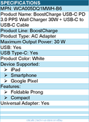 Belkin WCA005DQ1MWH-B6 30W USB-C PD 3.0 PPS Wall Charger + 3.3ft USB-C to USB-C