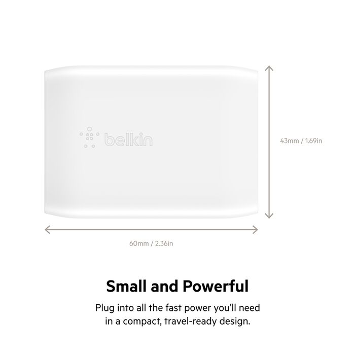 Belkin WCA005DQWH BoostCharge USB-C PD 3.0 PPS Wall Charger 30W - Power Adapter