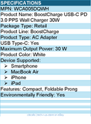 Belkin WCA005DQWH BoostCharge USB-C PD 3.0 PPS Wall Charger 30W - Power Adapter