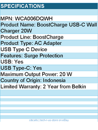 Belkin WCA006dqWH BoostCharge USB-C Wall Charger 20W - Power Adapter