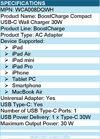 Belkin WCA008DQWH 30W Portable USB-C Wall Charger - 1xUSB-C (30W) - Fast Charge