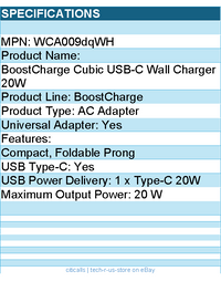 Belkin WCA009dqWH BoostCharge Cubic USB-C Wall Charger 20W