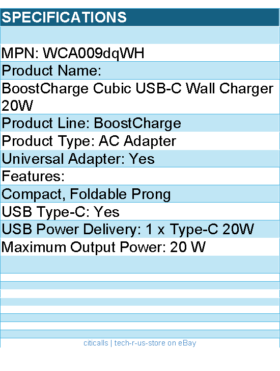 Belkin WCA009dqWH BoostCharge Cubic USB-C Wall Charger 20W