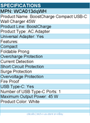 Belkin WCA013dqWH 45W Portable USB-C Wall Charger - 1xUSB-C (45W) - Fast Charge