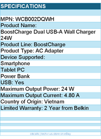 Belkin WCB002dqWH BoostCharge Dual USB-A Wall Charger 24W - 4.80 A Output