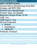 Belkin WCB007DQWH 37W Portable Dual Port USB-C Wall Charger - USB Type-C