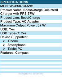 Belkin WCB007DQWH 37W Portable Dual Port USB-C Wall Charger - USB Type-C