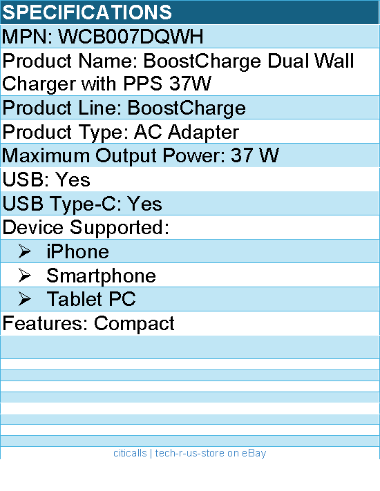 Belkin WCB007DQWH 37W Portable Dual Port USB-C Wall Charger - USB Type-C
