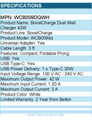 Belkin WCB009dqWH BoostCharge Dual Wall Charger 42W - White