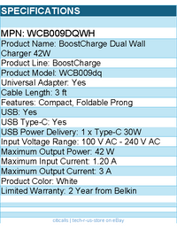Belkin WCB009dqWH BoostCharge Dual Wall Charger 42W - White