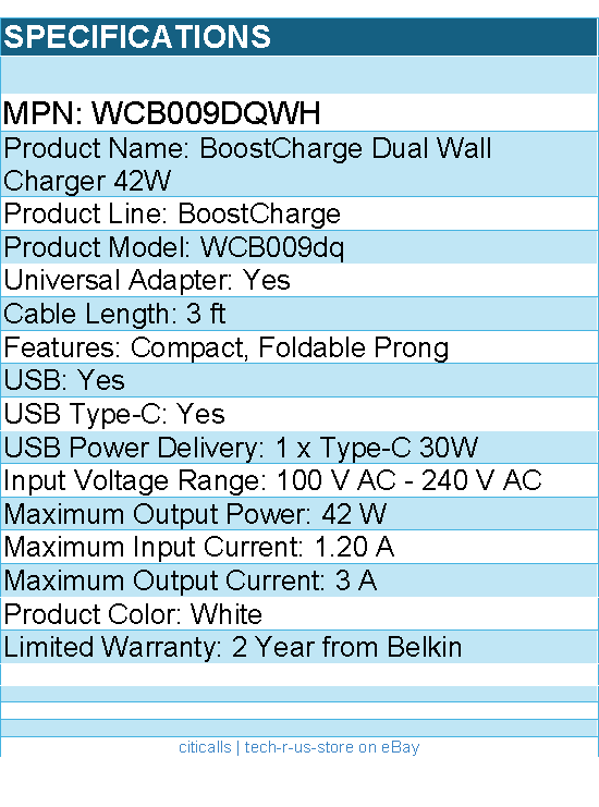 Belkin WCB009dqWH BoostCharge Dual Wall Charger 42W - White