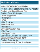 Belkin WCH011DQ2MWHB6 45W Portable Dual Port GaN Wall Charger - 2xUSB-C