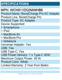 Belkin WCH011DQ2MWHB6 45W Portable Dual Port GaN Wall Charger - 2xUSB-C