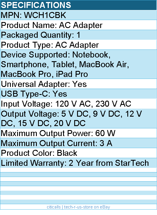 StarTech WCH1CBK USB C Wall Charger, 60W PD with 6ft/2m Cable