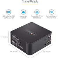 StarTech WCH1CBK USB C Wall Charger, 60W PD with 6ft/2m Cable