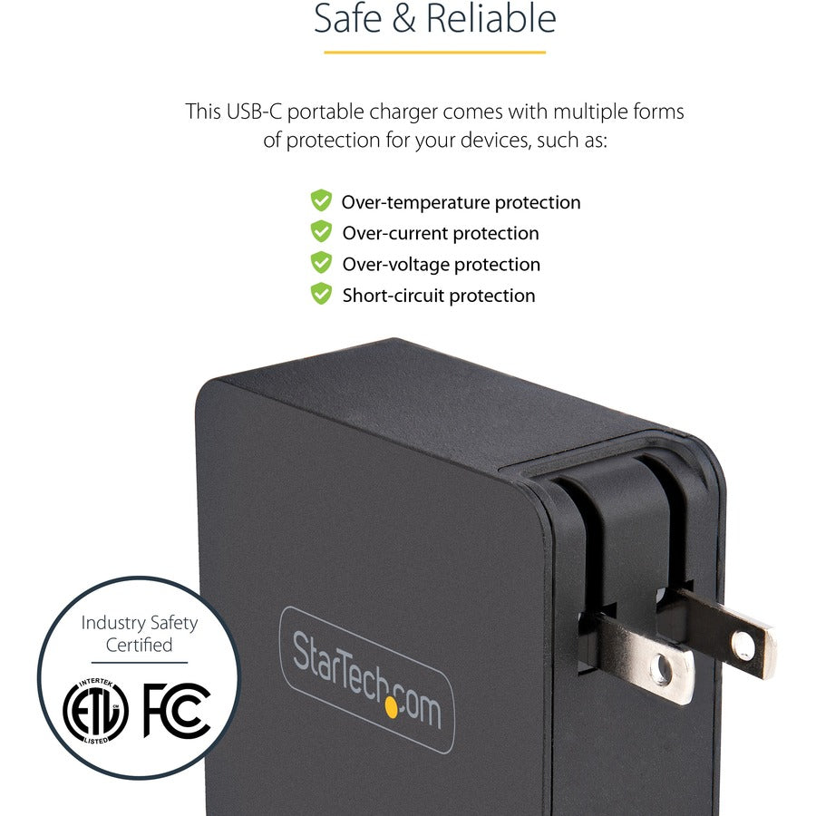 StarTech WCH1CBK USB C Wall Charger, 60W PD with 6ft/2m Cable