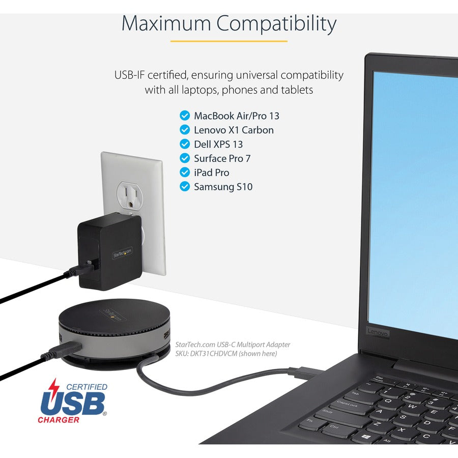 StarTech WCH1CBK USB C Wall Charger, 60W PD with 6ft/2m Cable