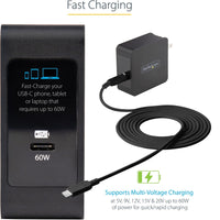 StarTech WCH1CBK USB C Wall Charger, 60W PD with 6ft/2m Cable