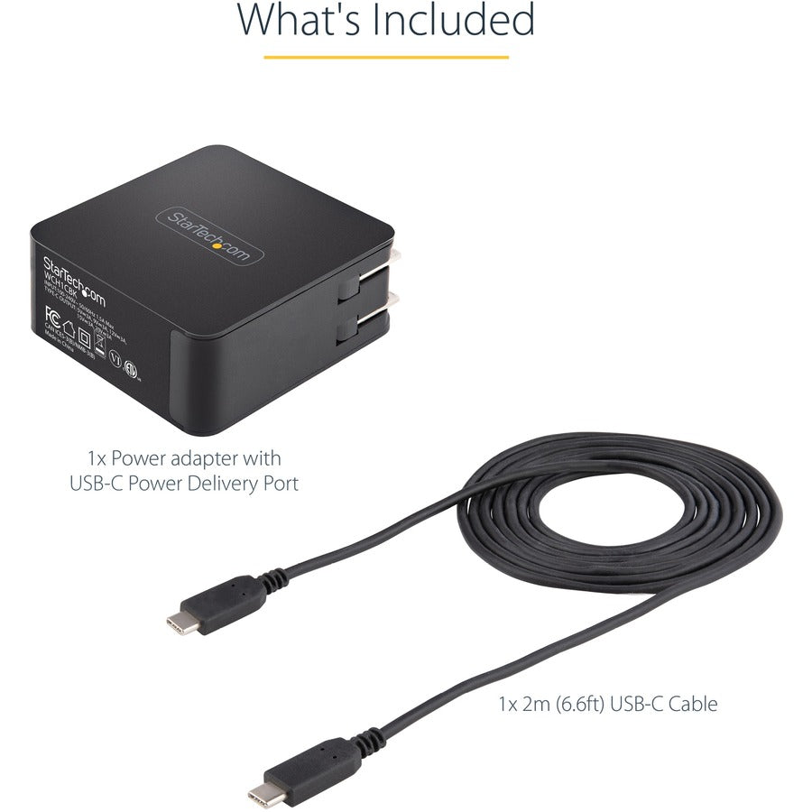 StarTech WCH1CBK USB C Wall Charger, 60W PD with 6ft/2m Cable