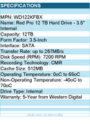 Western Digital WD122KFBX Hard Drive - 12 TB 3.5 SATA 512MB WD Red Pro