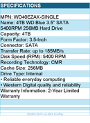 Western Digital WD40EZAX-Single Hard Drive - 4TB SATA 6Gb s 256MB Cache
