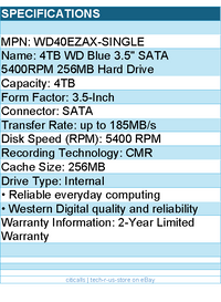 Western Digital WD40EZAX-Single Hard Drive - 4TB SATA 6Gb s 256MB Cache