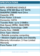 Western Digital WD80EAAZ-Single Hard Drive - 8TB WD Blue 3.5 SATA 5640RPM