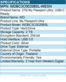 WD WDBC3C0020BSL-WESN My Passport Ultra 2 TB Portable Hard Drive - External