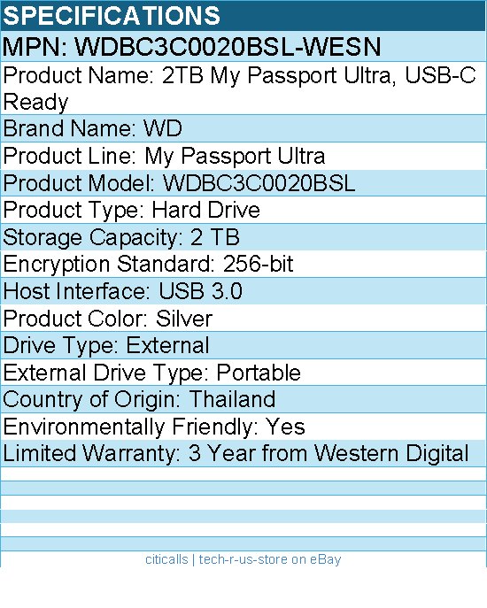 WD WDBC3C0020BSL-WESN My Passport Ultra 2 TB Portable Hard Drive - External