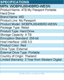 WD WDBPKJ0040BRD-WESN My Passport 4 TB Portable Hard Drive - External - Red