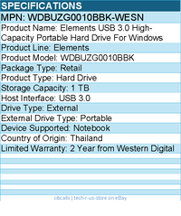 WD WDBUZG0010BBK-WESN 1 TB Elements USB 3.0 High-Capacity Portable Hard Drive