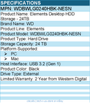 WD WDBWLG0240HBK-NESN Elements 24 TB Desktop Hard Drive - External - Black