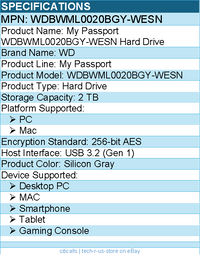 WD WDBWML0020BGY-WESN My Passport 2 TB Portable Hard Drive - External