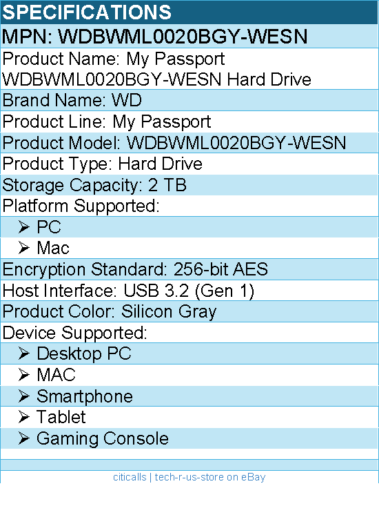 WD WDBWML0020BGY-WESN My Passport 2 TB Portable Hard Drive - External