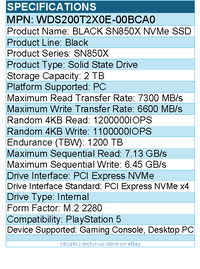 WD WDS200T2X0E-00BCA0 Black SN850X 2 TB Solid State Drive - M.2 2280 Internal