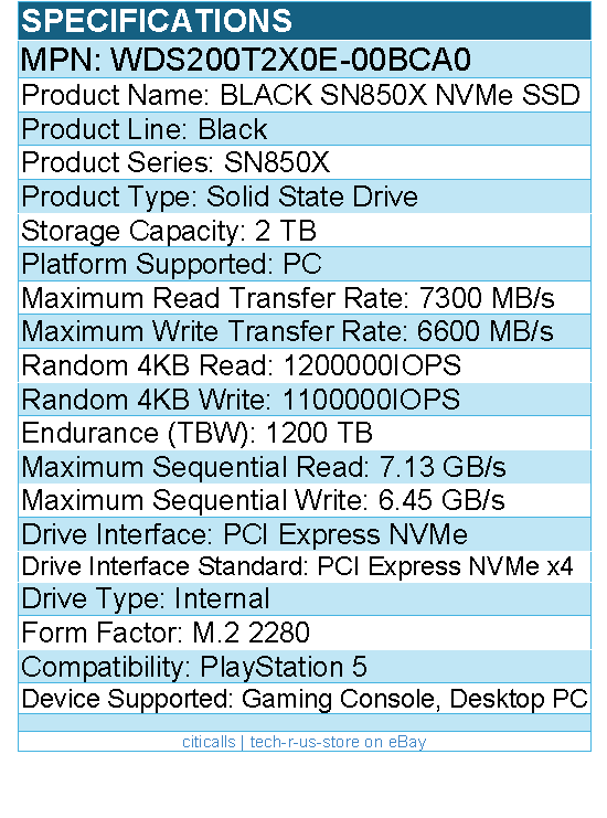 WD WDS200T2X0E-00BCA0 Black SN850X 2 TB Solid State Drive - M.2 2280 Internal
